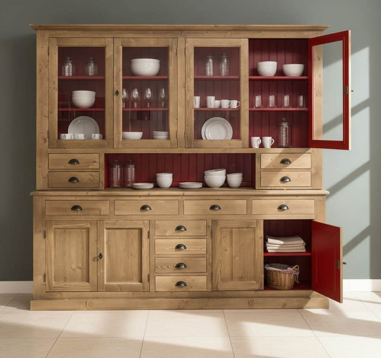 Großer Geschirrschrank aus Massivholz | Vitrine | 2-teilig | 8 Türen | 12 Schubladen -