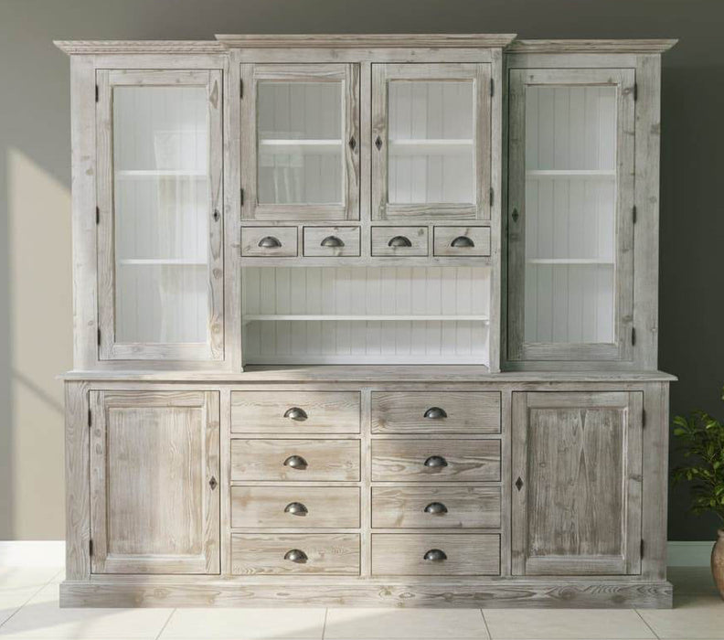 Großer Geschirrschrank aus Massivholz | Vitrine | 2-teilig | 8 Türen | 12 Schubladen -