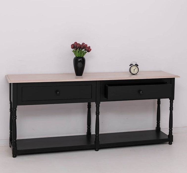 Großer Vintage Konsolentisch aus Massivholz mit zwei Schubladen -