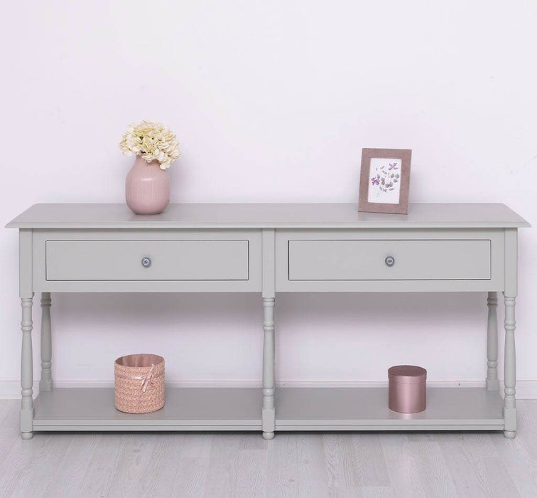 Großer Vintage Konsolentisch aus Massivholz mit zwei Schubladen -