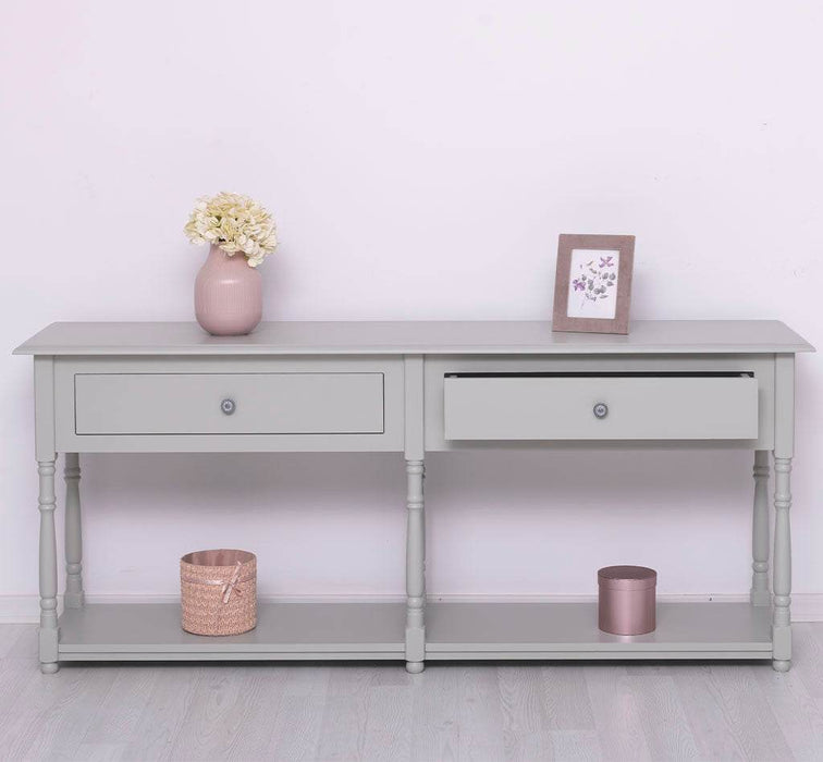 Großer Vintage Konsolentisch aus Massivholz mit zwei Schubladen -