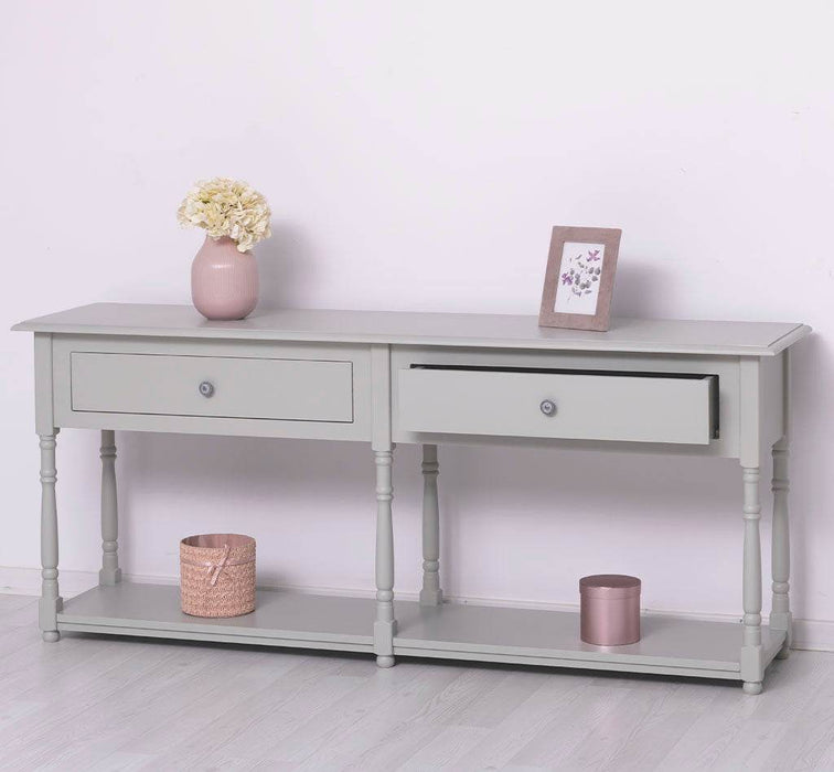 Großer Vintage Konsolentisch aus Massivholz mit zwei Schubladen -