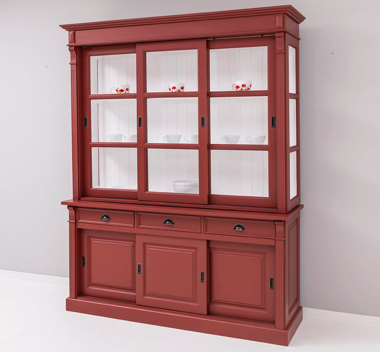 Großer Vitrinenschrank aus Massivholz | Geschirrschrank mit 6 Schiebetüren und 3 Schubladen