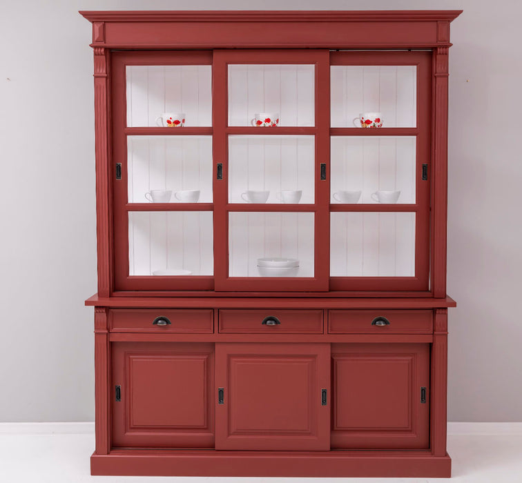 Großer Vitrinenschrank aus Massivholz | Geschirrschrank mit 6 Schiebetüren und 3 Schubladen