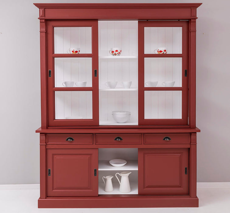 Großer Vitrinenschrank aus Massivholz | Geschirrschrank mit 6 Schiebetüren und 3 Schubladen