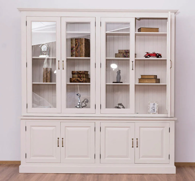 Großer Wohnzimmer Schrank aus Massivholz | Geschirrschrank | Vitrine | Bücherschrank 2-teilig mit externem Verschlusssystem