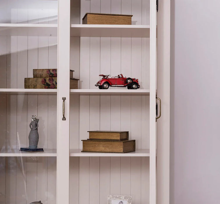 Großer Wohnzimmer Schrank aus Massivholz | Geschirrschrank | Vitrine | Bücherschrank 2-teilig mit externem Verschlusssystem