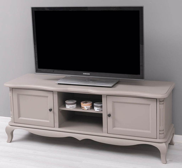 Großes Barock TV Sideboard mit 2 Türen - geschwungene Kommode - Taupegrau