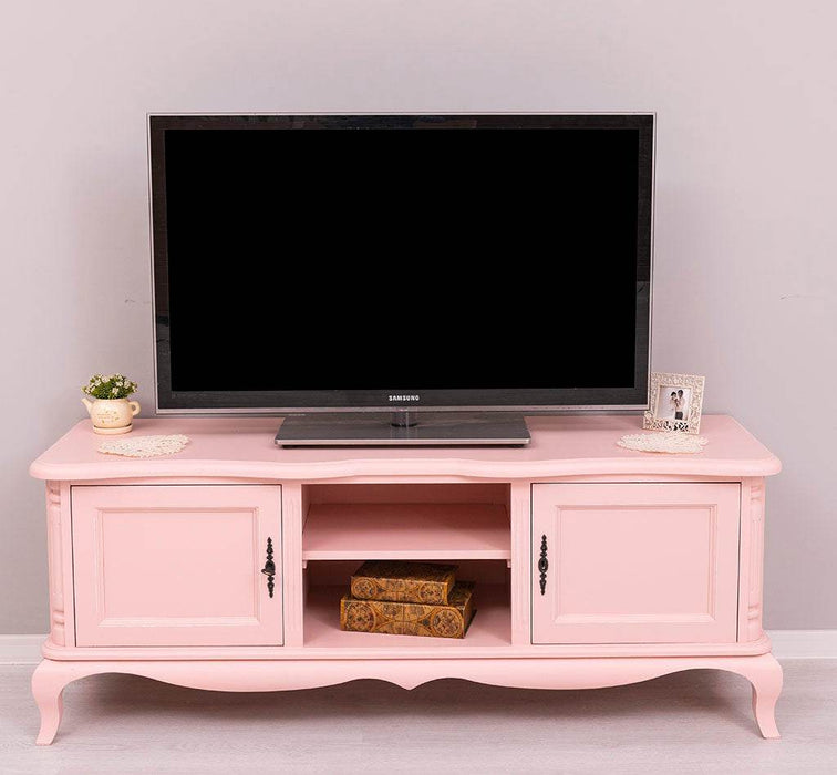 Großes Barock TV Sideboard mit 2 Türen - geschwungene Kommode - Vintage Rosa