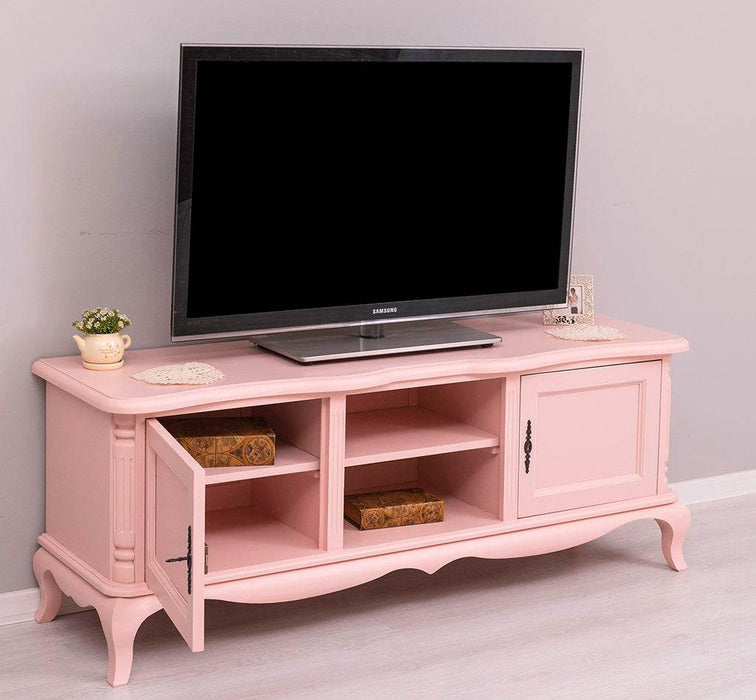 Großes Barock TV Sideboard mit 2 Türen - geschwungene Kommode - Taupegrau