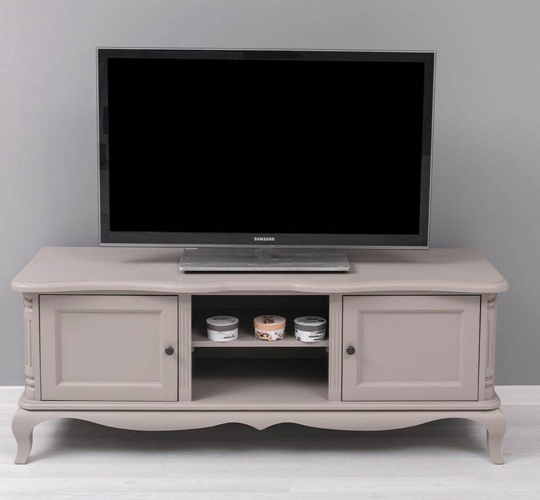 Großes Barock TV Sideboard mit 2 Türen - geschwungene Kommode - Taupegrau