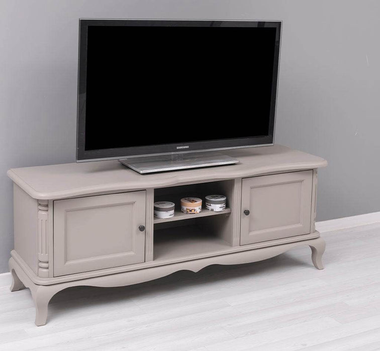 Großes Barock TV Sideboard mit 2 Türen - geschwungene Kommode - Taupegrau