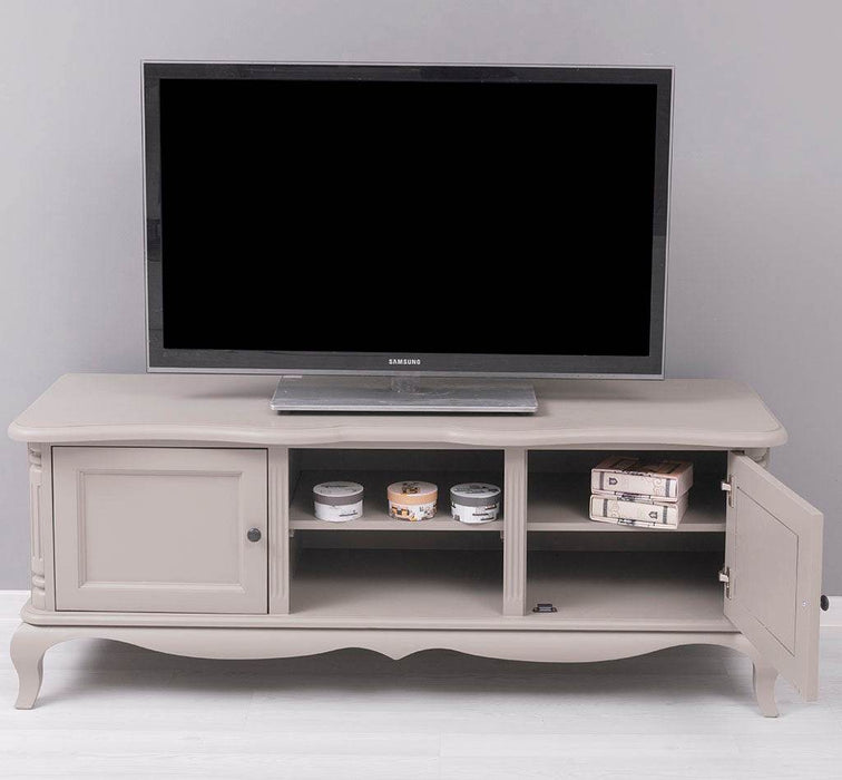 Großes Barock TV Sideboard mit 2 Türen - geschwungene Kommode - Taupegrau