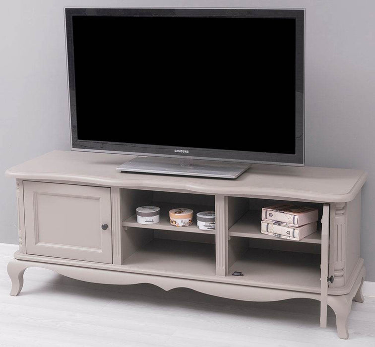 Großes Barock TV Sideboard mit 2 Türen - geschwungene Kommode - Taupegrau