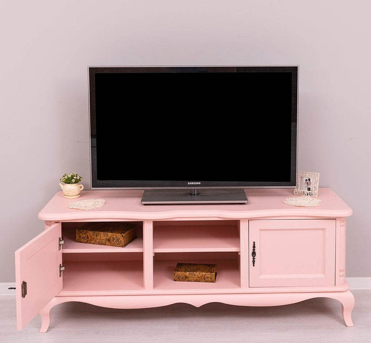 Großes Barock TV Sideboard mit 2 Türen - geschwungene Kommode - Taupegrau