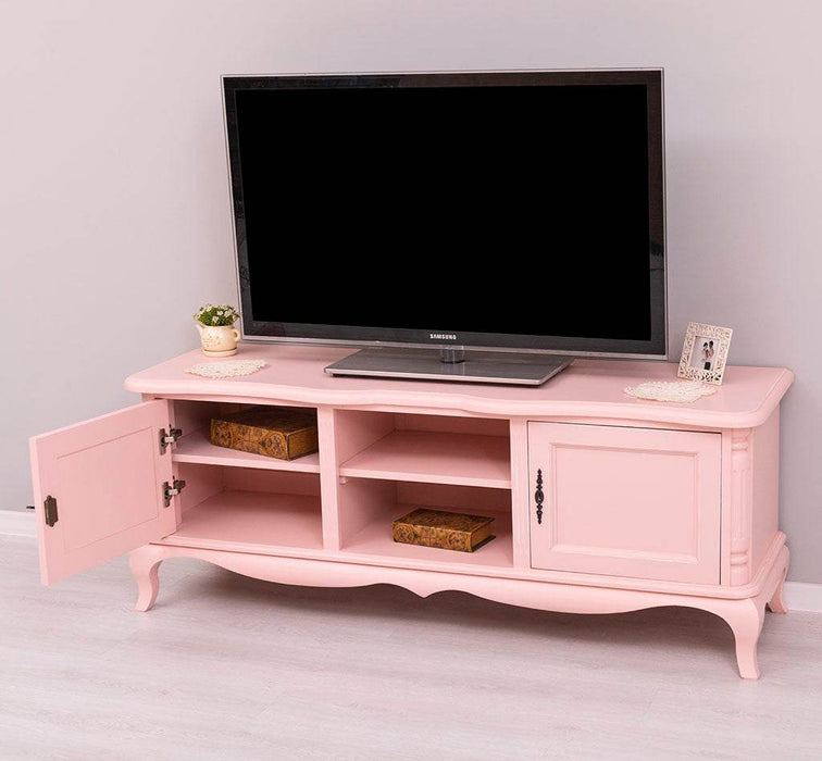 Großes Barock TV Sideboard mit 2 Türen - geschwungene Kommode - Taupegrau