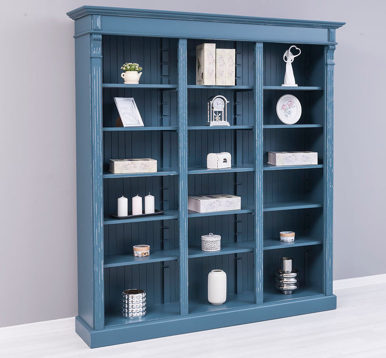 Großes Bücherregal aus Massivholz mit verzierter Kranzleiste | Regalwand in verschiedenen Farben