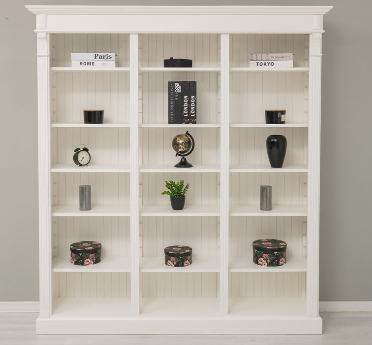 Großes Bücherregal aus Massivholz mit verzierter Kranzleiste | Regalwand in verschiedenen Farben