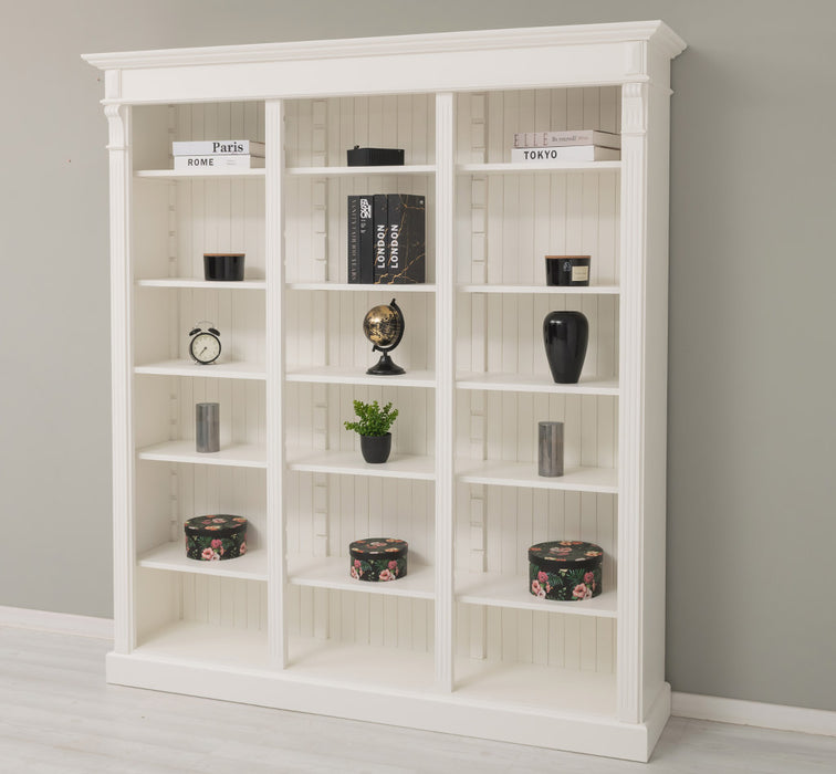 Großes Bücherregal aus Massivholz mit verzierter Kranzleiste | Regalwand in verschiedenen Farben