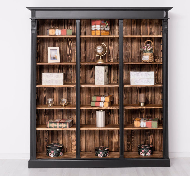 Großes Bücherregal aus Massivholz mit verzierter Kranzleiste | Regalwand in verschiedenen Farben