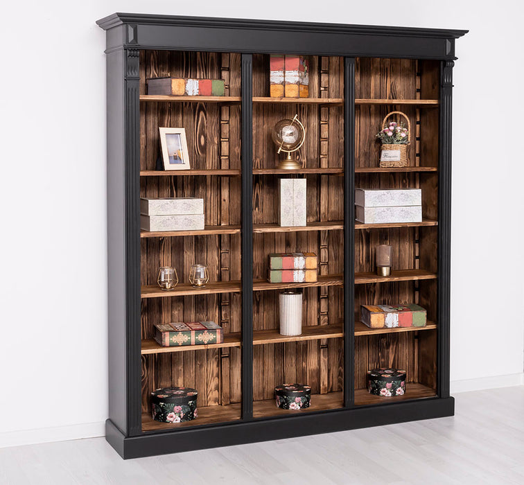 Großes Bücherregal aus Massivholz mit verzierter Kranzleiste | Regalwand in verschiedenen Farben