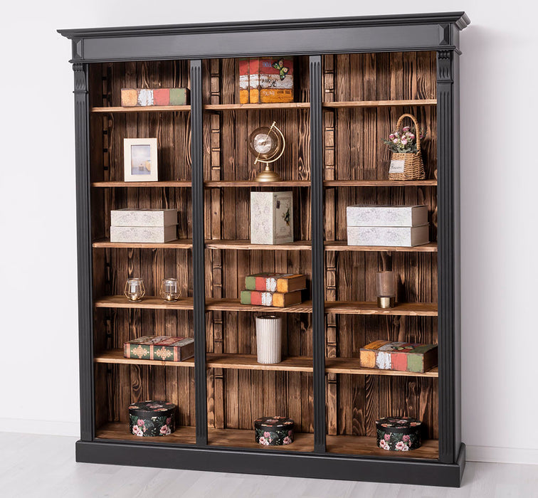 Großes Bücherregal aus Massivholz mit verzierter Kranzleiste | Regalwand in verschiedenen Farben