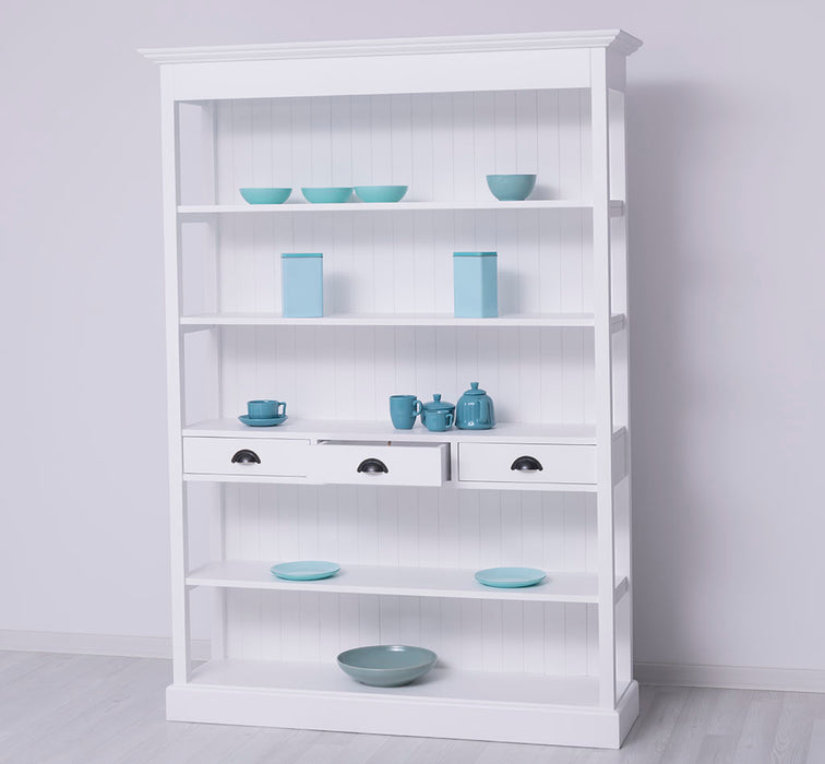 Großes Landhausregal mit 3 Schubladen - Offenes Standregal