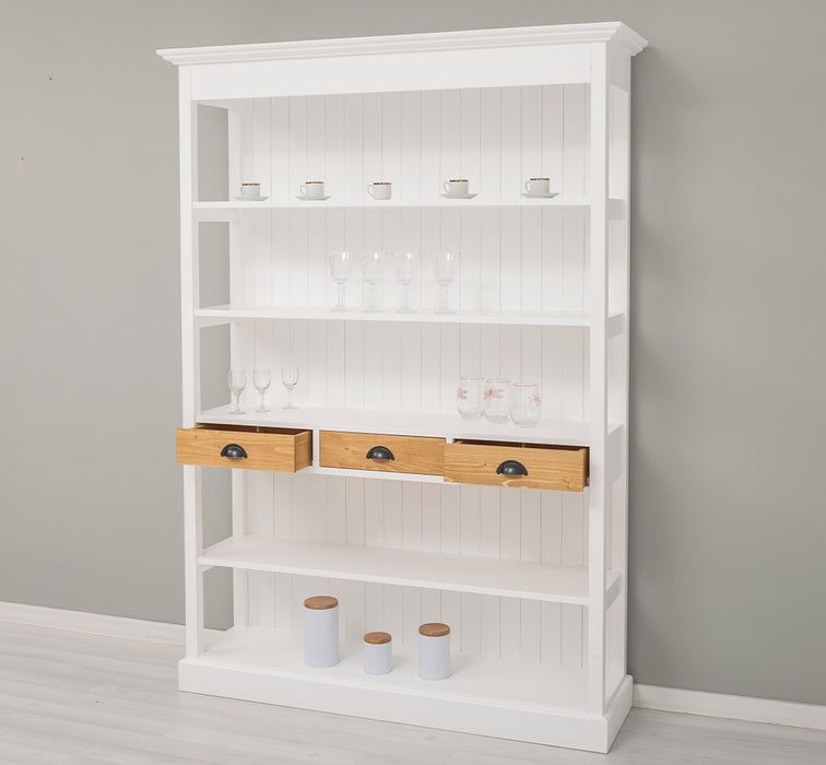 Großes Landhausregal mit 3 Schubladen - Offenes Standregal