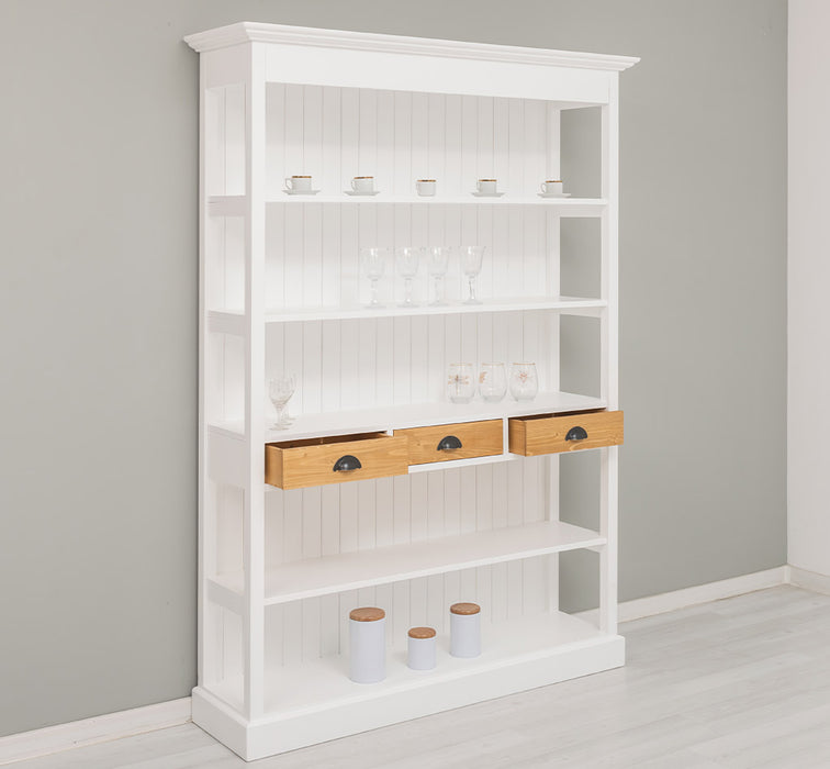 Großes Landhausregal mit 3 Schubladen - Offenes Standregal