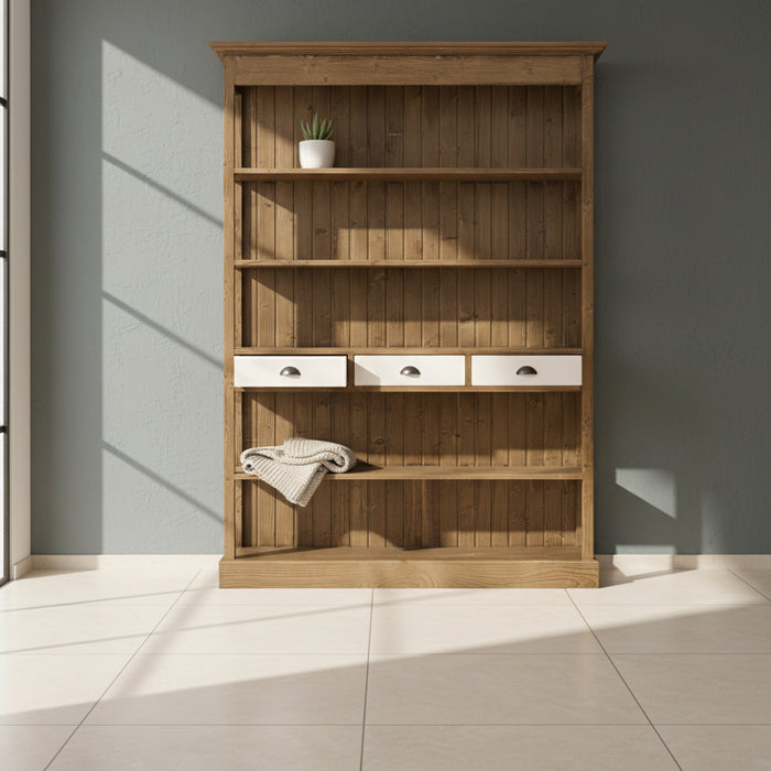 Großes Landhausregal mit 3 Schubladen - Offenes Standregal