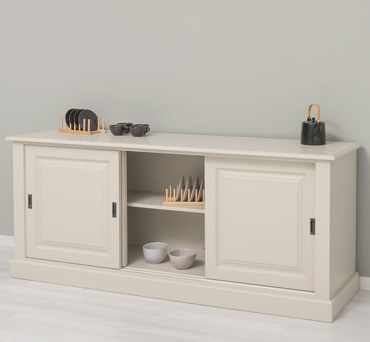 Großes Massivholz- Sideboard mit drei Schiebetüren - Lowboard