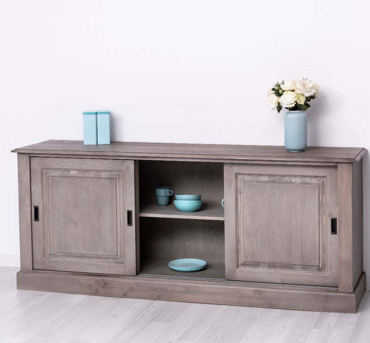 Großes Massivholz- Sideboard mit drei Schiebetüren - Lowboard