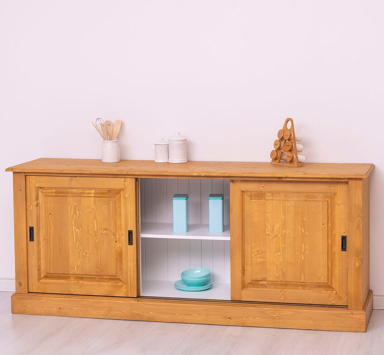 Großes Massivholz- Sideboard mit drei Schiebetüren - Lowboard