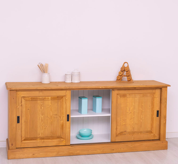 Großes Massivholz- Sideboard mit drei Schiebetüren - Lowboard