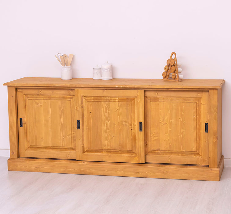 Großes Massivholz- Sideboard mit drei Schiebetüren - Lowboard