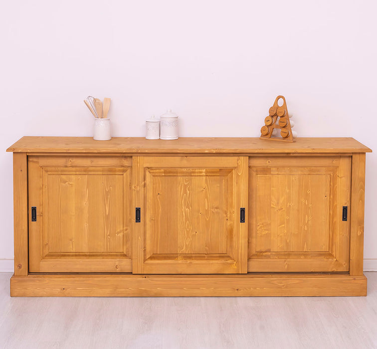 Großes Massivholz- Sideboard mit drei Schiebetüren - Lowboard