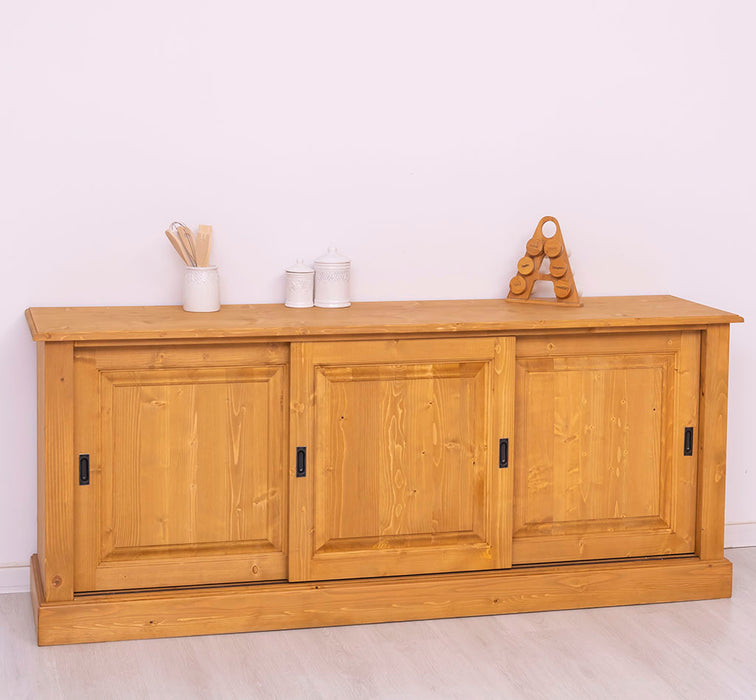 Großes Massivholz- Sideboard mit drei Schiebetüren - Lowboard