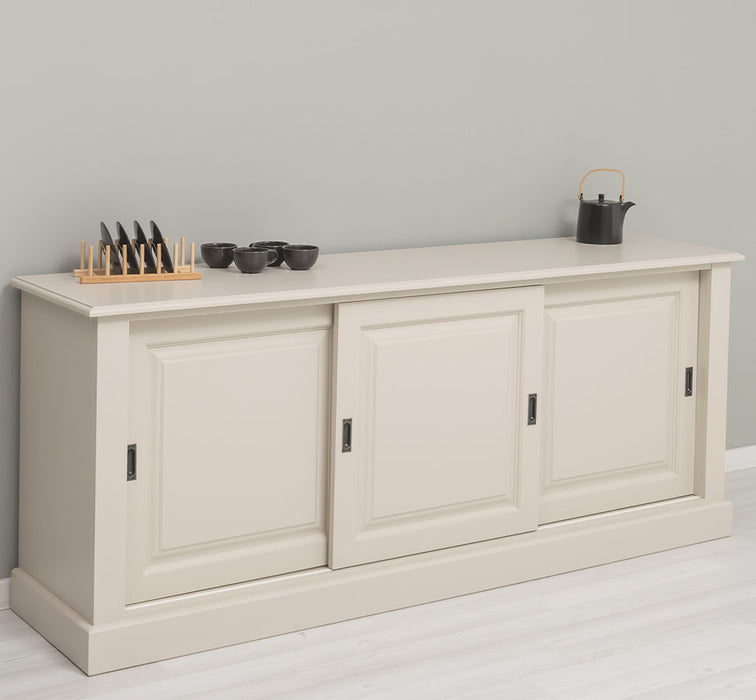Großes Massivholz- Sideboard mit drei Schiebetüren - Lowboard