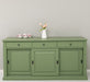 Grosses-Sideboard-aus-Massivholz-mit-3-Schiebetueren-und-3-Schubladen-gruen-front