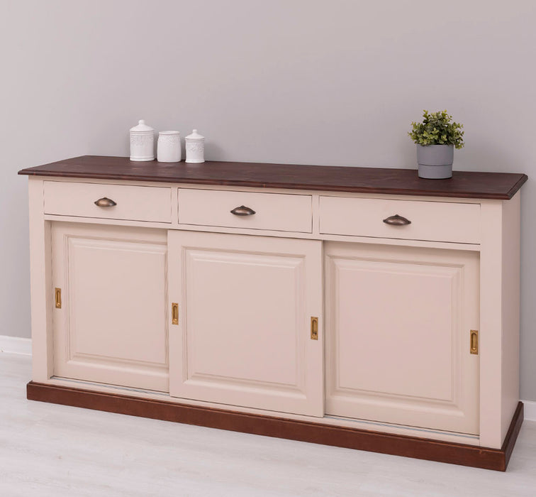 Grosses-Sideboard-aus-Massivholz-mit-3-Schiebetueren-und-3-Schubladen-kastanie-creme-rechts