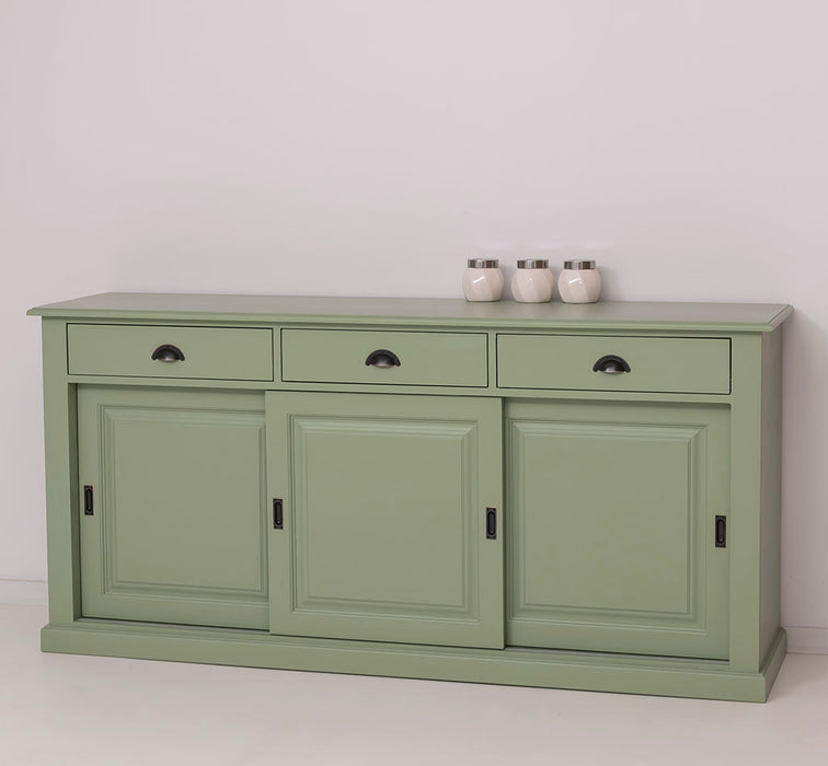 Grosses-Sideboard-aus-Massivholz-mit-3-Schiebetueren-und-3-Schubladen-salbei-rechts