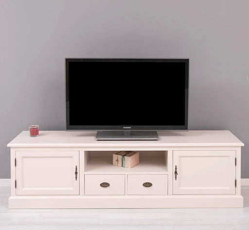 Großes TV-Board aus Massivholz | Zweitüriges Lowboard mit Schubladen