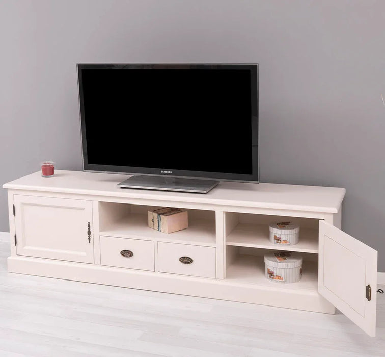Großes TV-Board aus Massivholz | Zweitüriges Lowboard mit Schubladen
