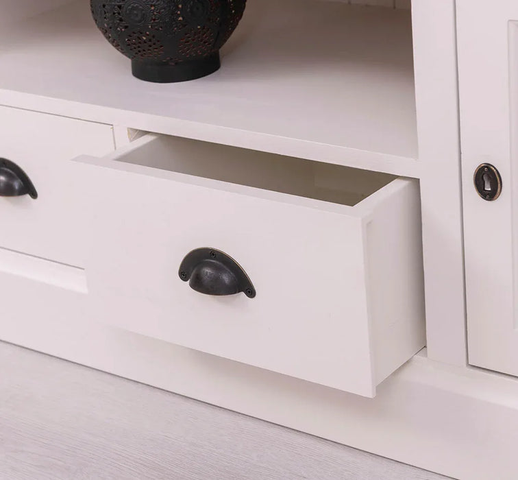 Großes TV-Board aus Massivholz | Zweitüriges Lowboard mit Schubladen