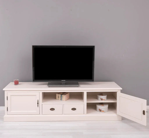 Großes TV-Board aus Massivholz | Zweitüriges Lowboard mit Schubladen