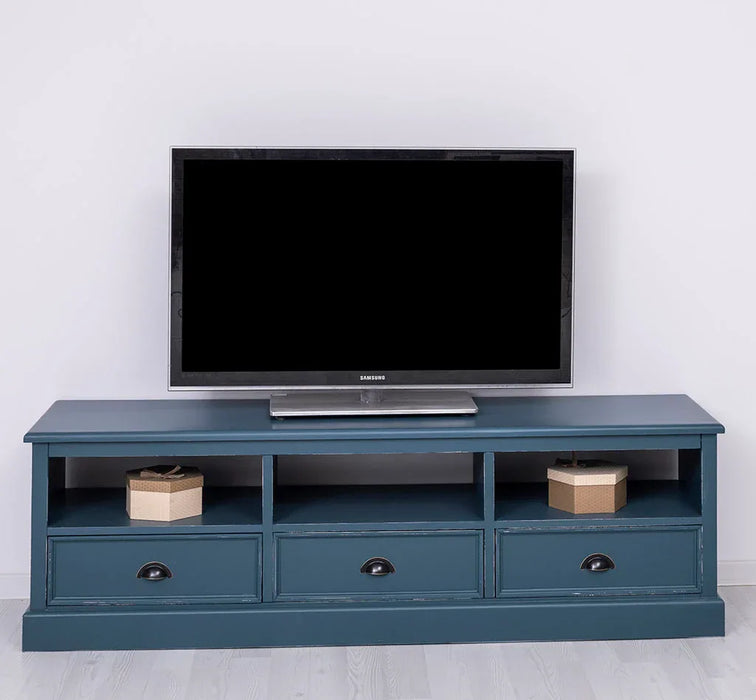 Großes TV-Board aus Massivholz mit drei Schubladen