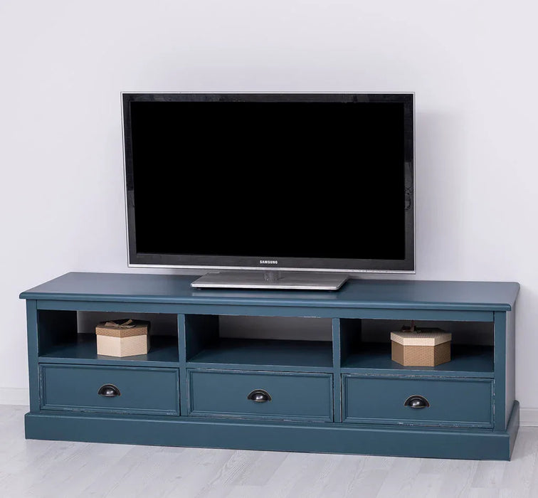 Großes TV-Board aus Massivholz mit drei Schubladen