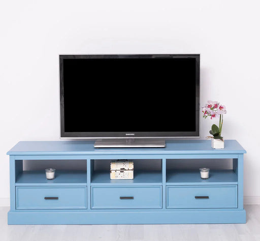 Großes TV-Board aus Massivholz mit drei Schubladen