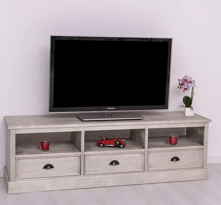 Großes TV-Board aus Massivholz mit drei Schubladen