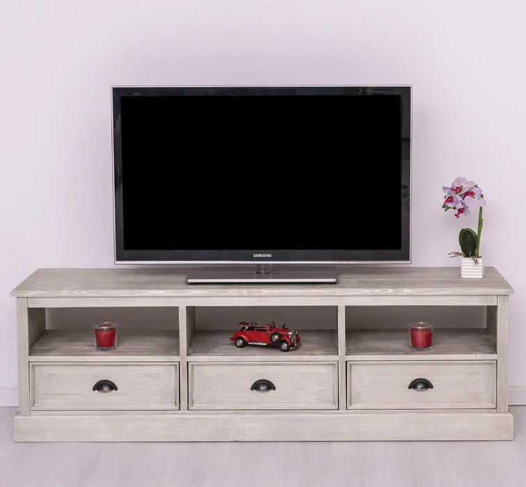 Großes TV-Board aus Massivholz mit drei Schubladen